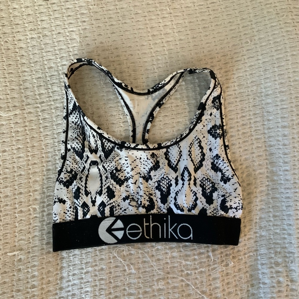 Ethika White Black Snake Print Racerback Sports Bra Tank Size XS